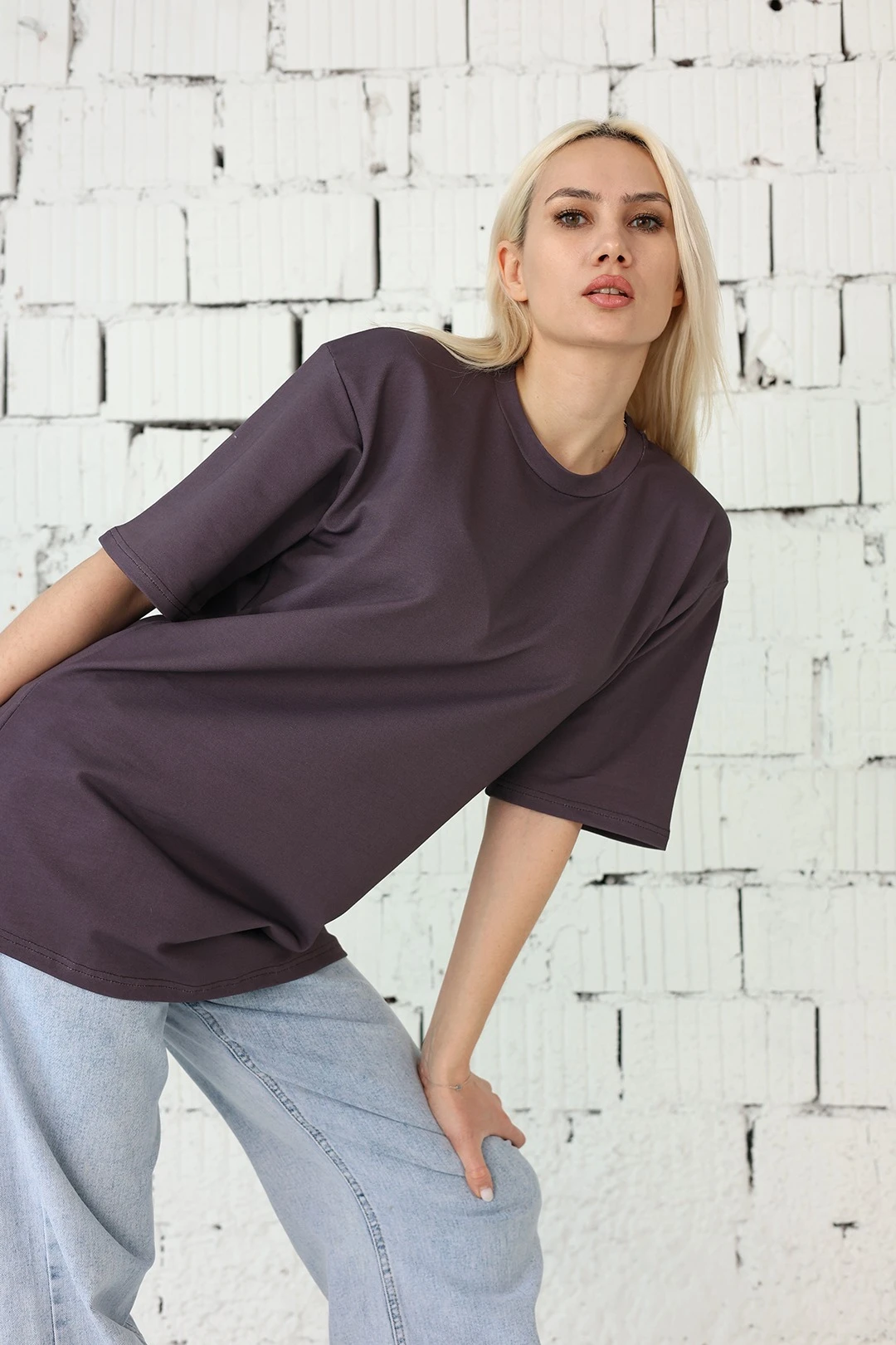 Футболка Мерфи оверсайз унисекс, однотонная фиолетовая (хлопок)#3