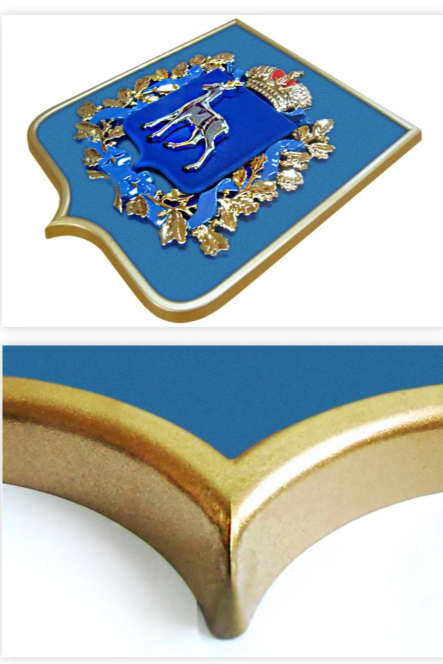 Купить Герб Самарской области 42х50 см барельеф металлонапыление рамка под золото