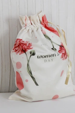 Мешочек с полной запечаткой 30х40 см, крепление кулисы на расстоянии от верхнего края "Woman's day"