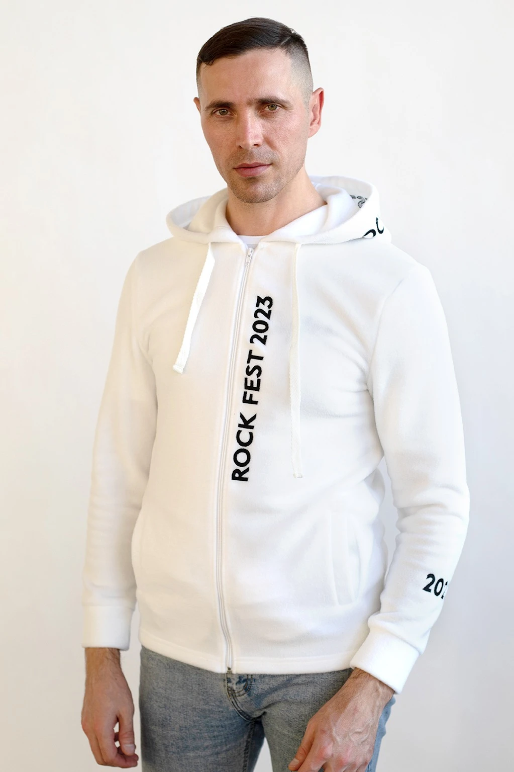 Толстовка Харисон флисовая с капюшоном унисекс, однотонная белая#1