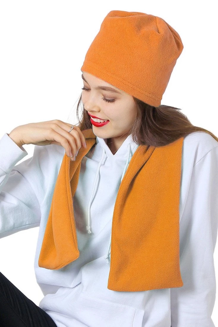 Шапка Вайт флисовая однослойная взрослая, однотонная оранжевая#1