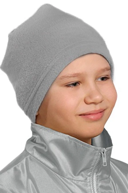 Шапка Вайт флисовая однослойная детская, однотонная серая#1