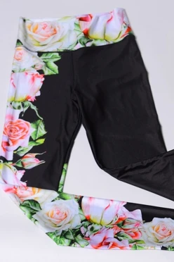 Легинсы женские с широким поясом с принтом "Roses"#1