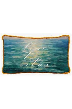 Купить подушку с кантом 30х50 см, с принтом "Time to relax" Купить подушку с кантом 30х50 см, с принтом "Time to relax"
