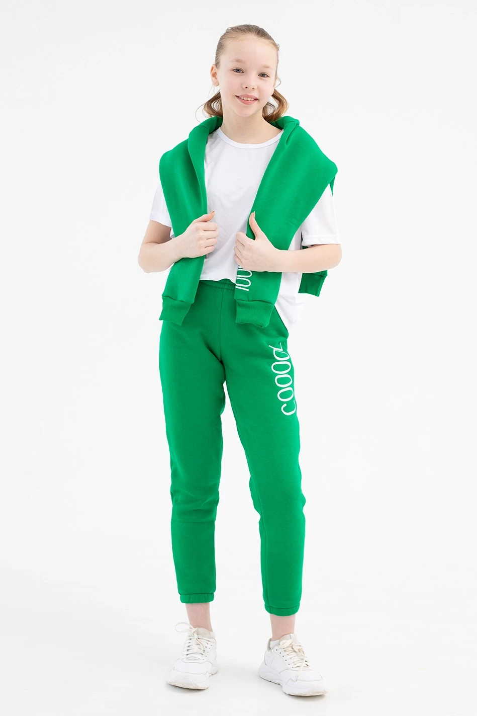 Спортивный костюм Кидс из футера детский, однотонный зеленый#1