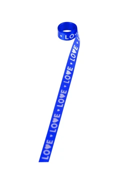 Купить ленту сатин ширина 1,5 см синяя, печать серебром с одной стороны