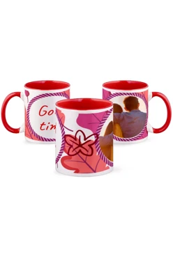 Купить кружку цветную внутри с цветной ручкой, с принтом "Good time"