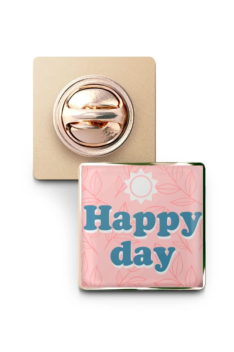 Значок заливной Квадрат 17х17 мм, с принтом "Happy day"#1