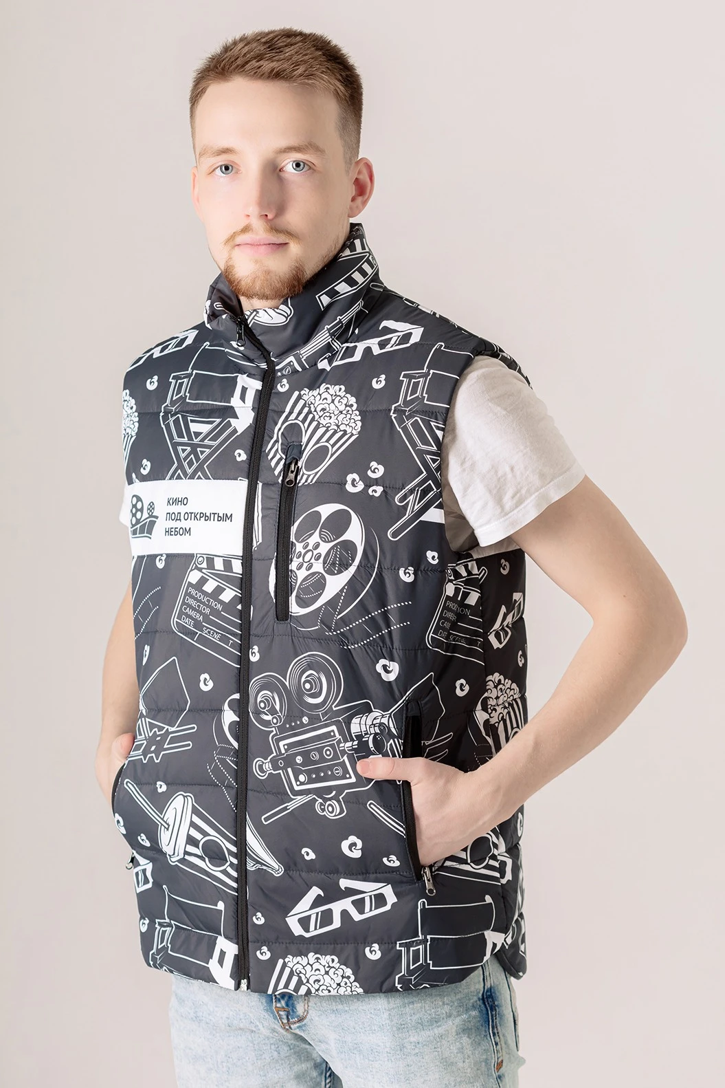 Жилет Бостон на синтепоне со стежкой унисекс, с полной запечаткой "Cinema under the sky"#4
