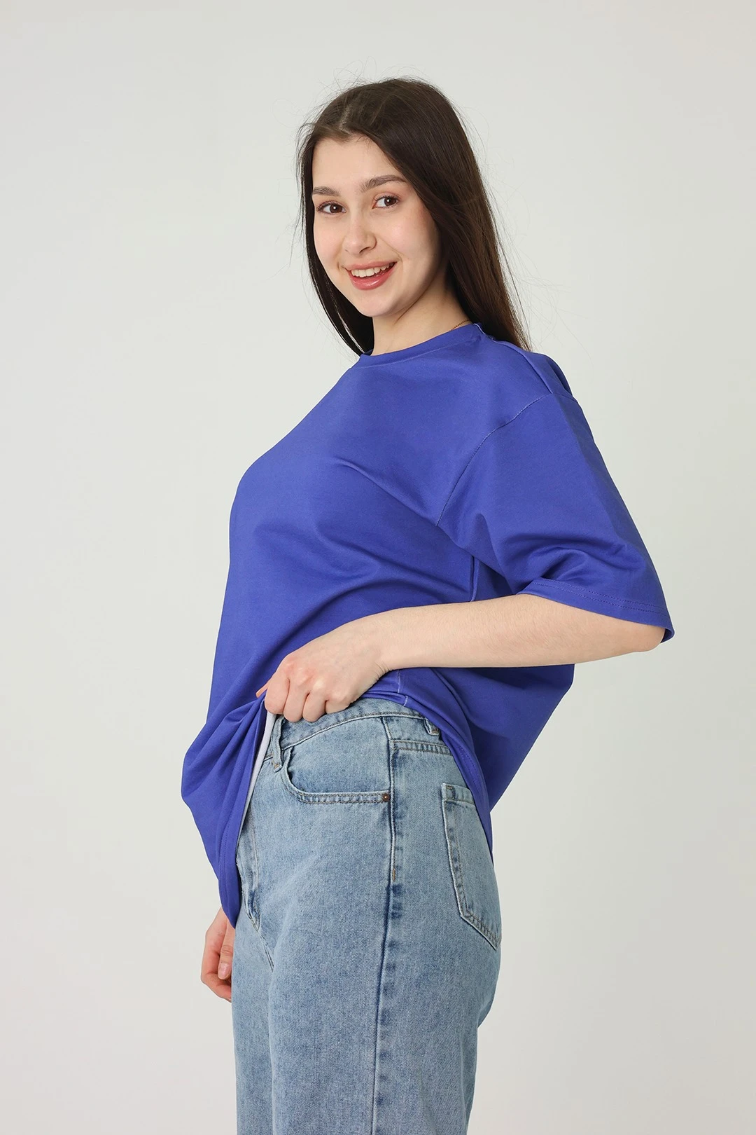 Купить футболку Мерфи оверсайз унисекс однотонную синюю (хлопок)