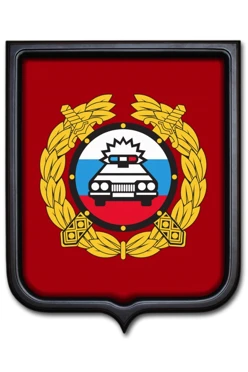 Купить Герб ГИБДД РФ размер 35х43 печатный рамка темное дерево