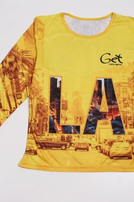 Лонгслив Гэлэкси Плюс женский из кулирки пэ с полной запечаткой "Get LA"#1