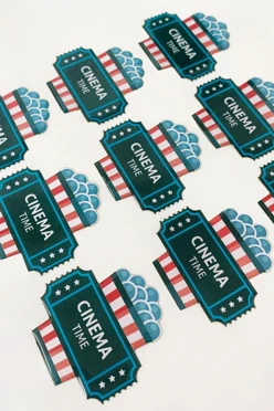 Купить наклейку заливную 5х5 см, с нанесением "Cinema"