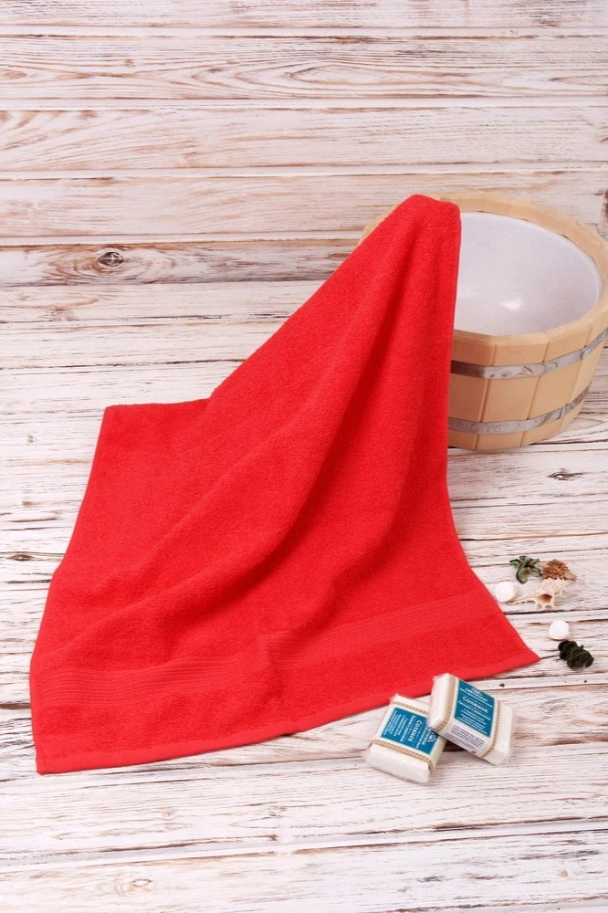 Полотенце махровое 50х90 см (Ituma), однотонное красное#2
