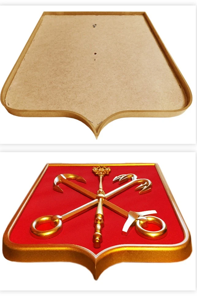 Купить Герб Санкт-Петербурга 42х50 см, щит пластик, металлонапыление, рамка под золото Купить Герб Санкт-Петербурга 42х50 см, щит пластик, металлонапыление, рамка под золото