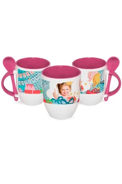 Кружка двухцветная с ложкой, с принтом "Happy birthday to you"#1