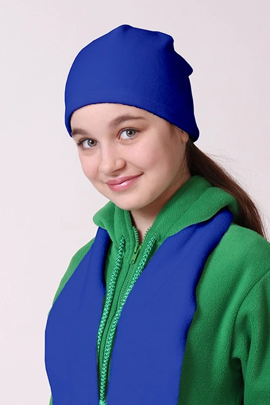 Купить шапку флисовую детскую синюю (однослойную)