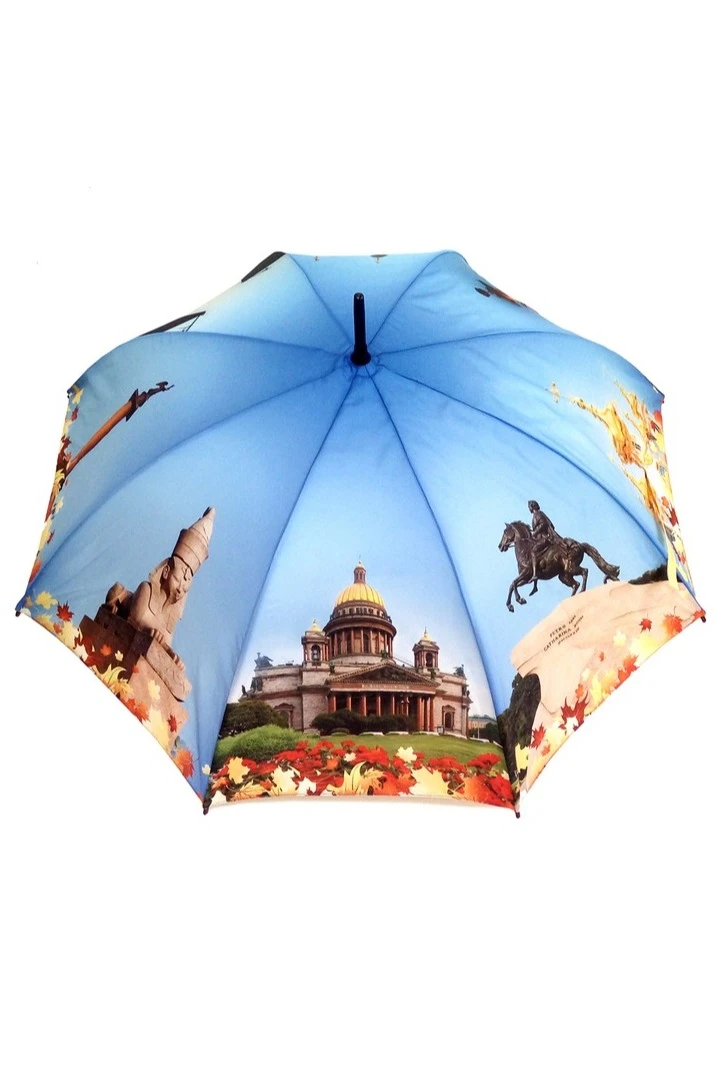 Зонт-трость Мэри с деревянной ручкой однослойный, с полной запечаткой (без совмещения) "Saint Petersburg"#2