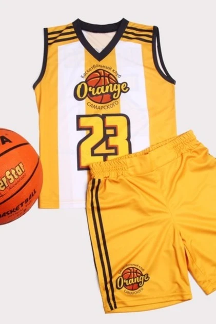 Баскетбольная форма Рассел детская с полной запечаткой "Orange"#5