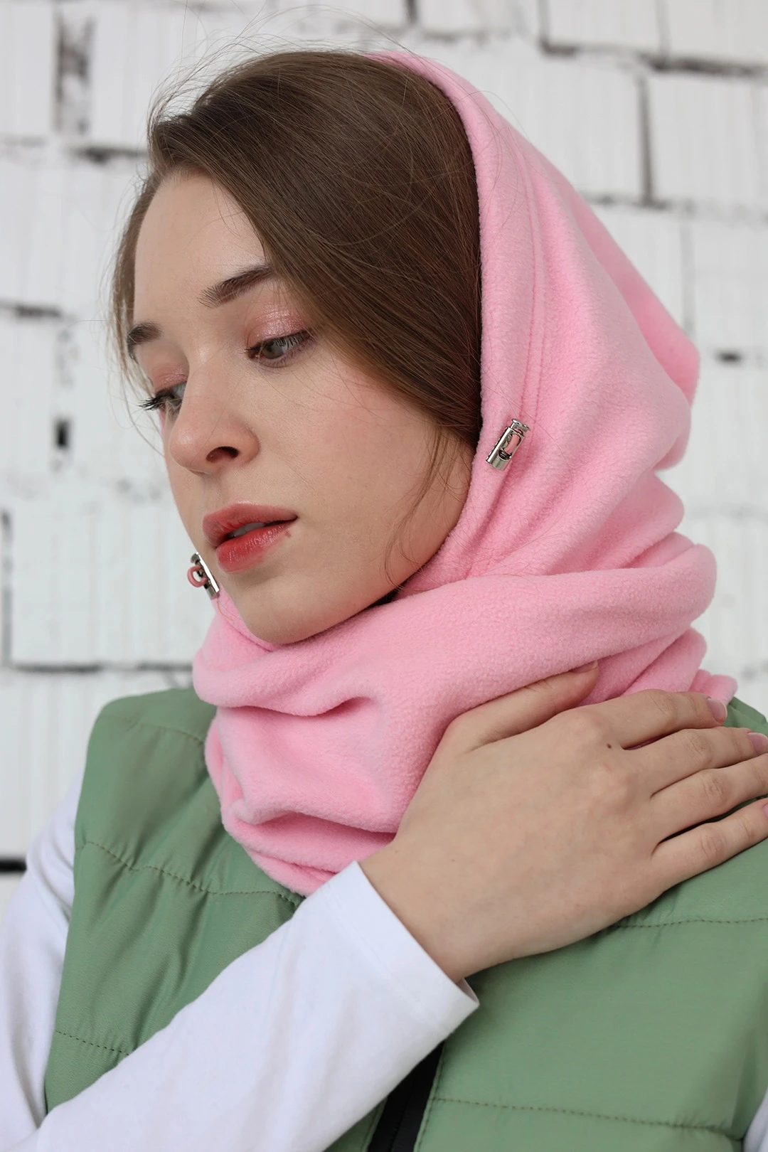 Купить капор Рейс флисовый взрослый, однотонный светло - розовый