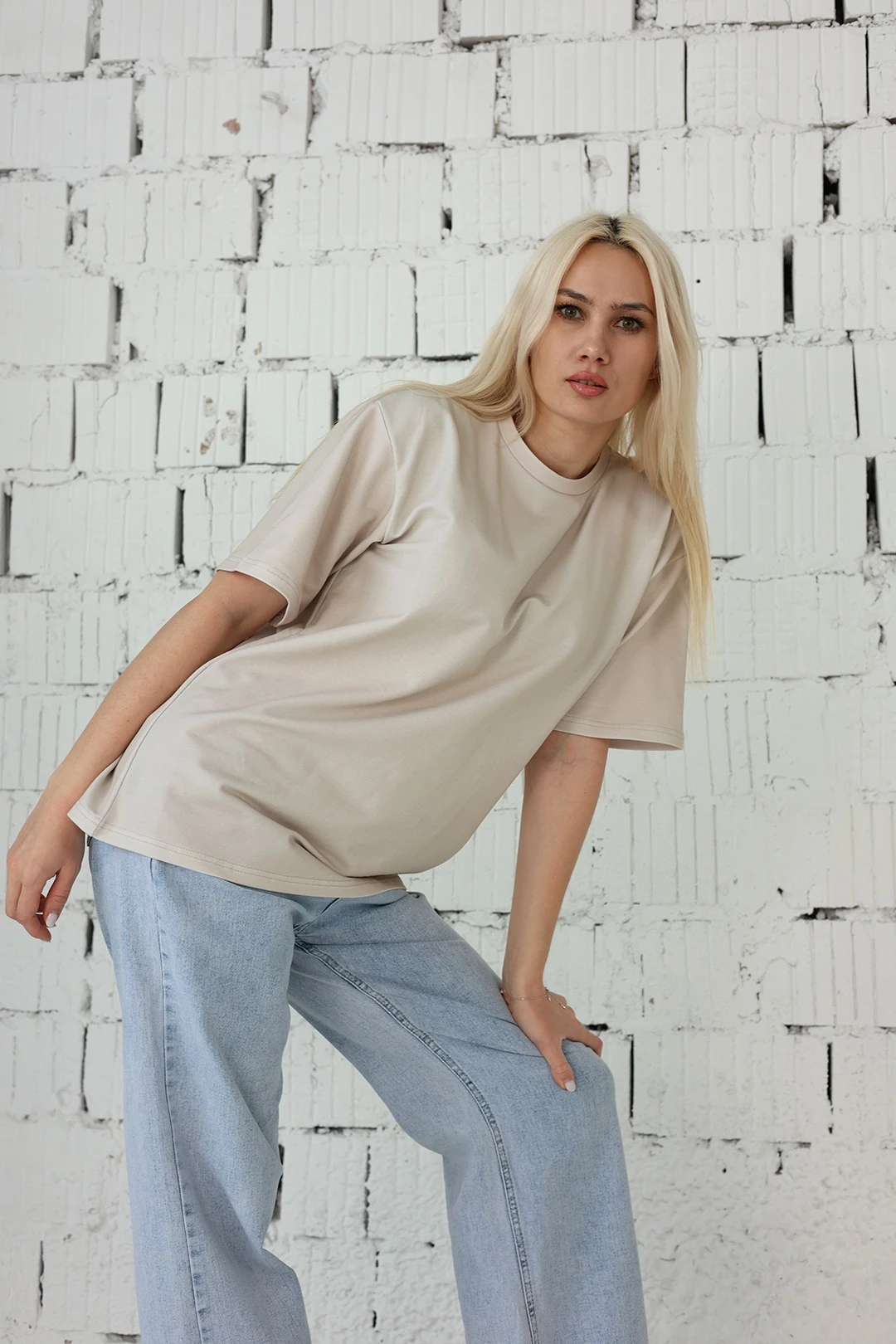 Футболка Мерфи оверсайз унисекс, однотонная бежевая (хлопок)#3 Футболка Мерфи оверсайз унисекс, однотонная бежевая (хлопок)#3