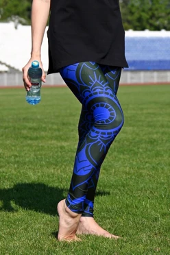 Легинсы женские с широким поясом с принтом "Black and Blue Mandala"