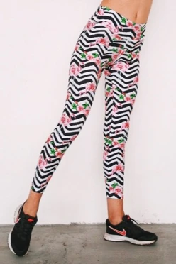 Легинсы женские с широким поясом с принтом "Flamingo flower"