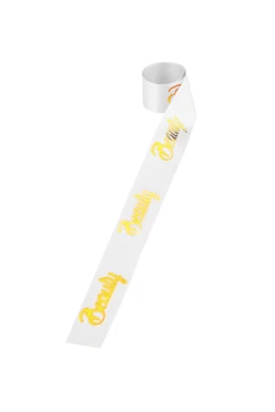 Купить ленту сатин ширина 2,5 см белая, печать золотом с одной стороны