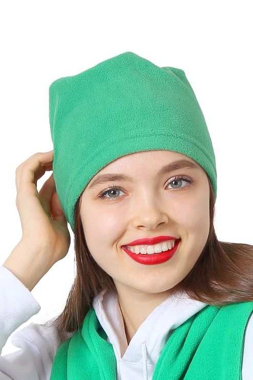 Купить шапку флисовую взрослую зеленую (однослойная)