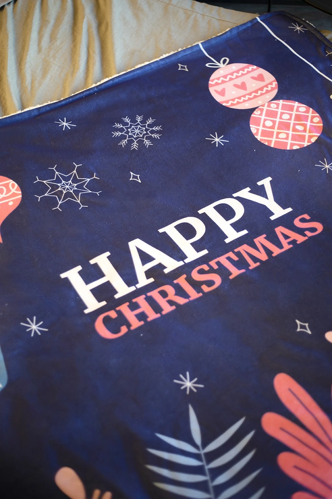 Плед Слипи флисовый 120х140 см (двухслойный), с принтом "Happy Christmas"#2