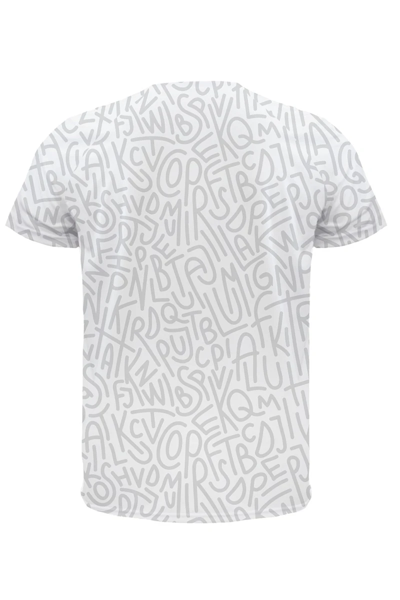 Купить футболку Спэйс V-ворот унисекс из ложной сетки с полной запечаткой "Letters"