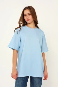 Купить футболку Мерфи оверсайз унисекс однотонную голубую (хлопок)