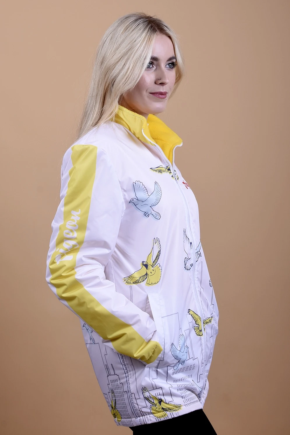Куртка Бриз без капюшона на флисе унисекс, с полной запечаткой "Birds"#4