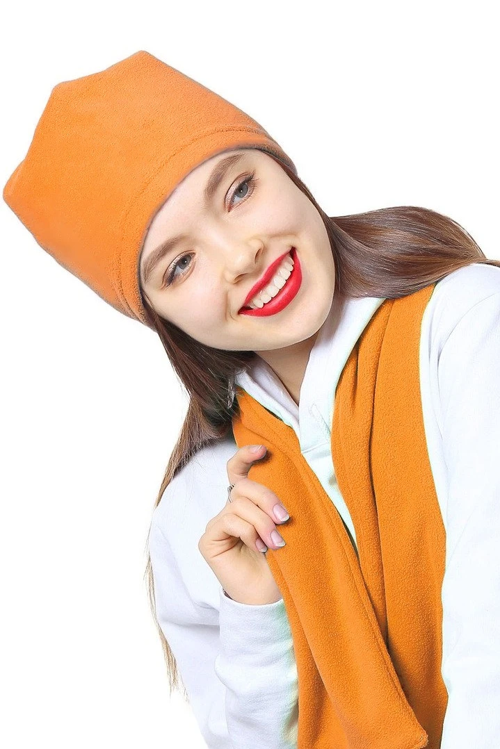 Купить шапку флисовую взрослую оранжевую (однослойная)