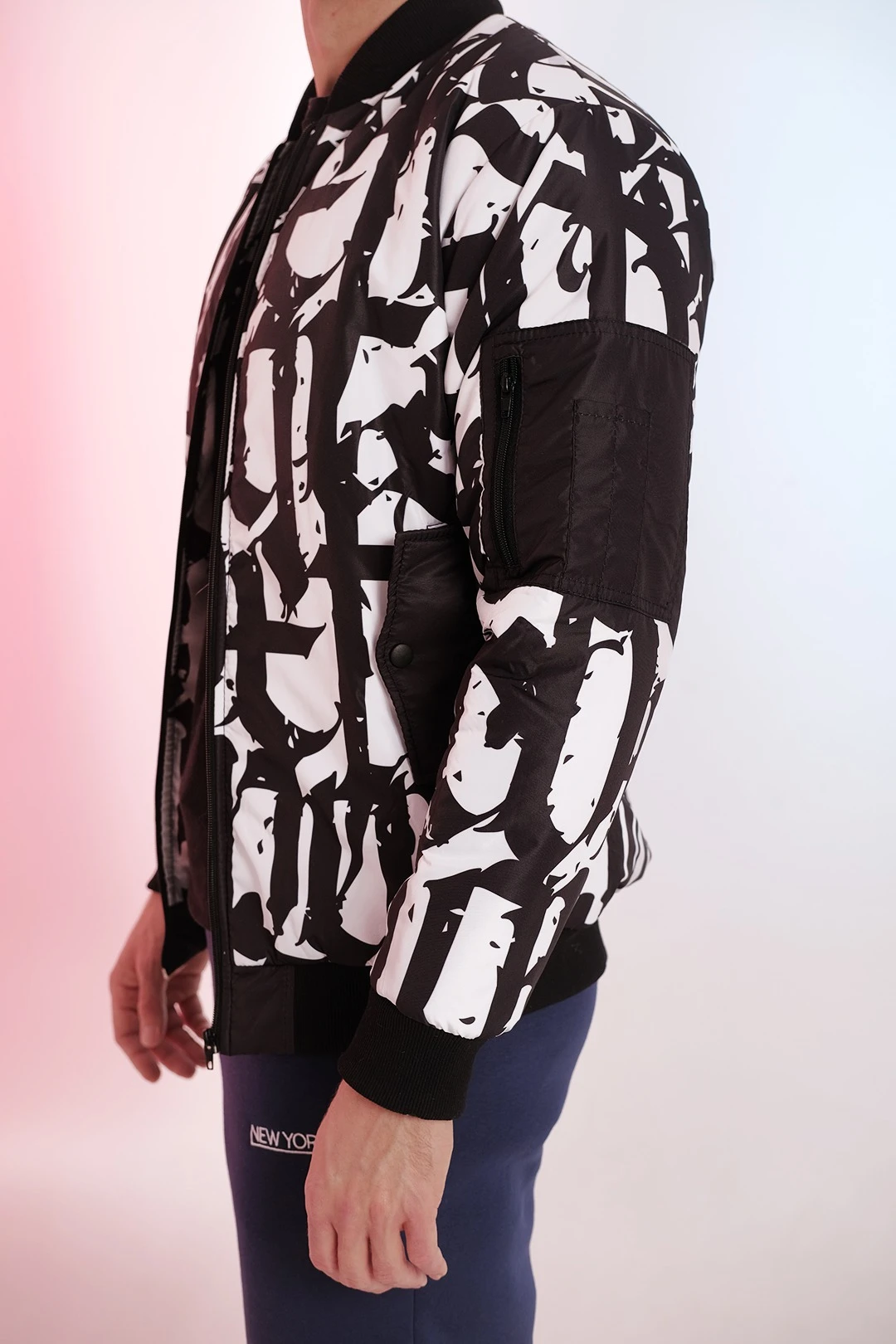 Куртка-бомбер Форд без капюшона на синтепоне унисекс, с полной запечаткой "Simvols"#1