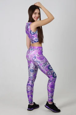 Легинсы женские с узким поясом с принтом "Purple Paisley"