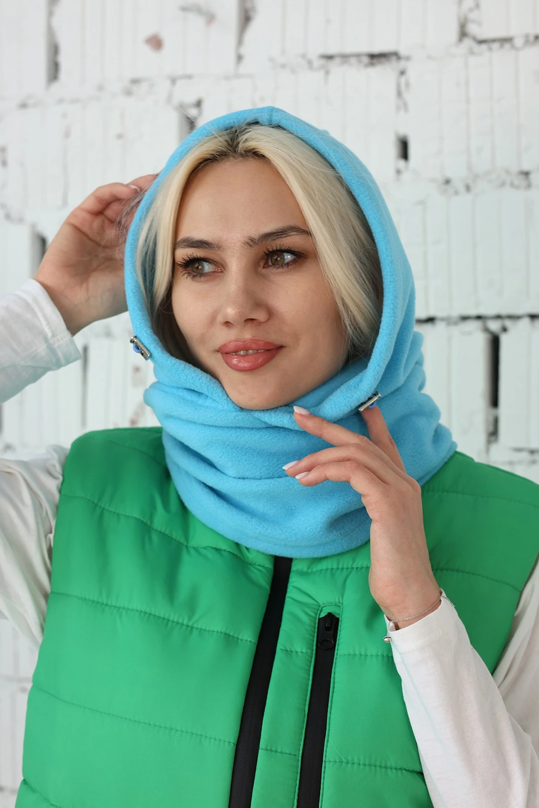 Капор Рейс флисовый взрослый, однотонный голубой#1