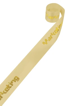 Купить ленту сатин ширина 2 см бежевая, печать золотом с одной стороны