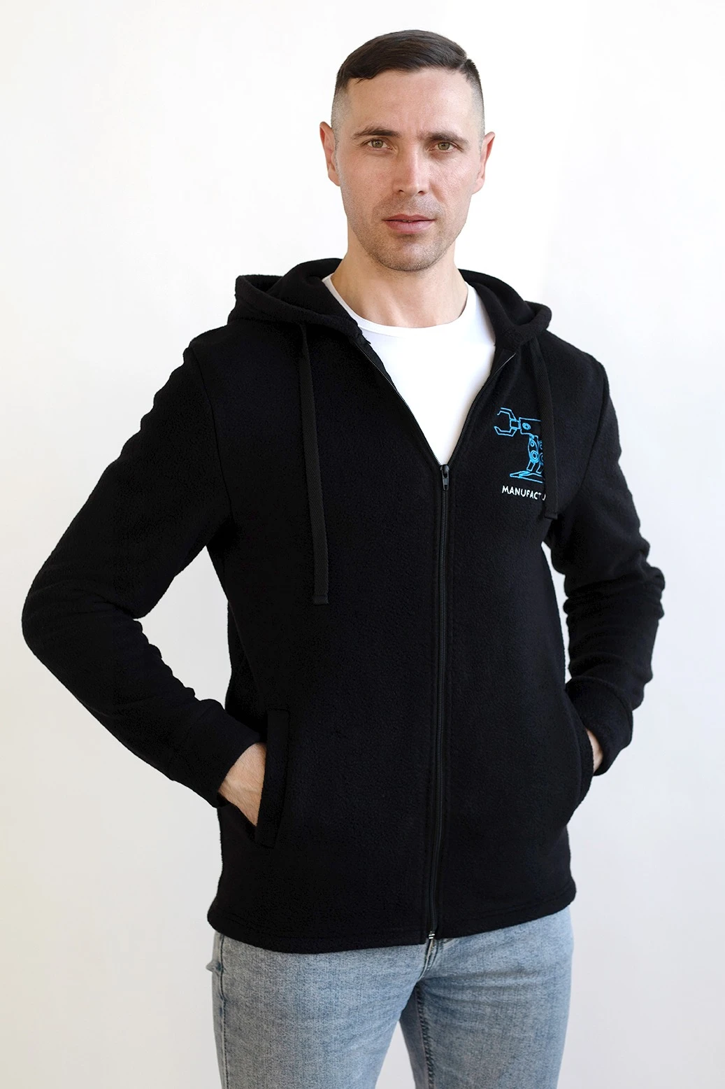 Толстовка Харисон флисовая с капюшоном унисекс, однотонная черная#1