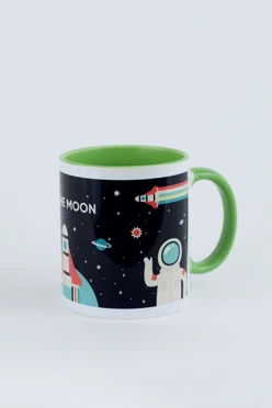 Купить кружку цветную внутри с цветной ручкой, с принтом "To the moon"