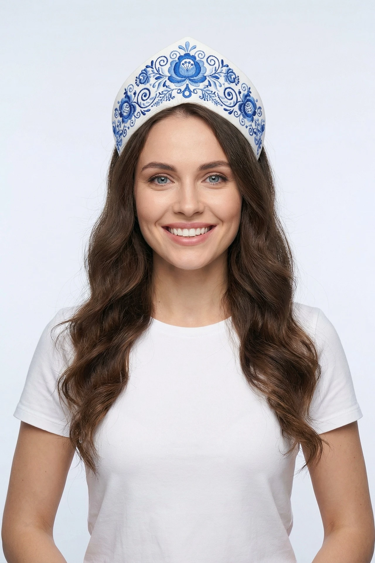 Кокошник Роко 8х51 см с принтом "Blue Gzhel"#1