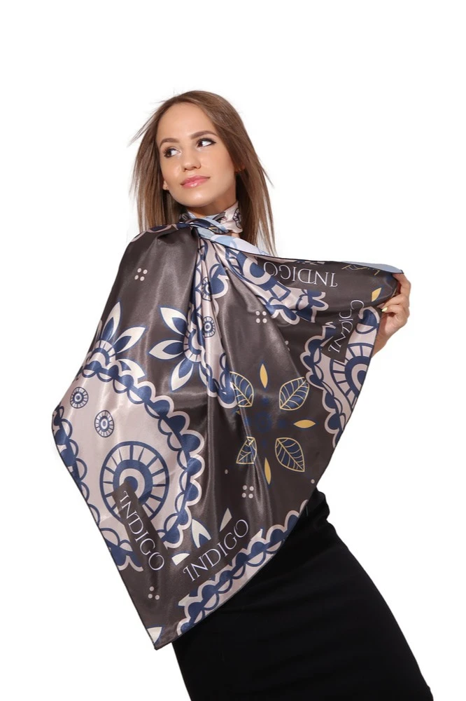Купить платок Шанель 90х90 см, с полной запечаткой "Indigo"