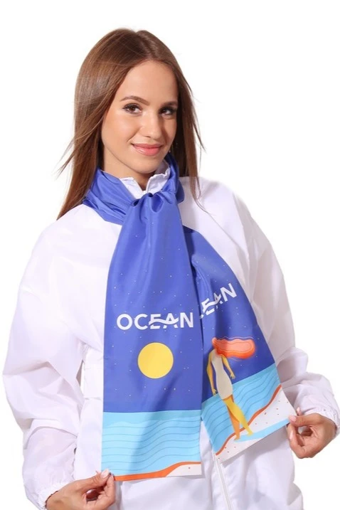 Шарф двухслойный легкий 15х150 см, с полной запечаткой "Ocean"#1