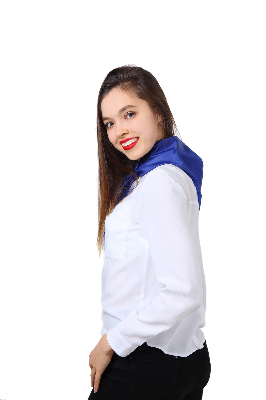 Косынка Лолла из шелка расцвечивания 60х60х90 см, однотонная синяя#1