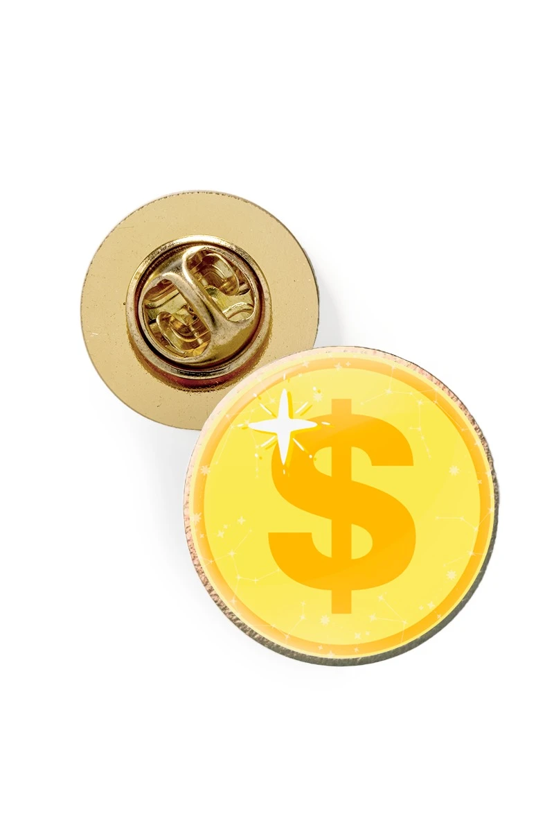 Купить значок заливной Круг диаметр 13 мм, с принтом "Money"