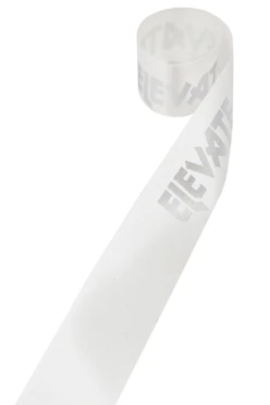 Купить ленту сатин ширина 2 см белая, печать серебром с одной стороны