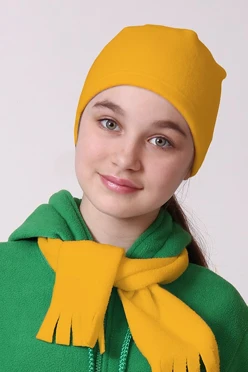 Купить шапку флисовую детскую желтую (однослойную)