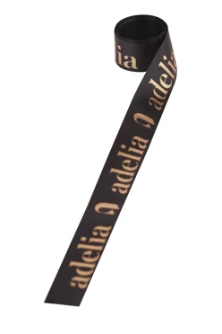 Купить ленту сатин ширина 2 см черную, печать золотом с одной стороны