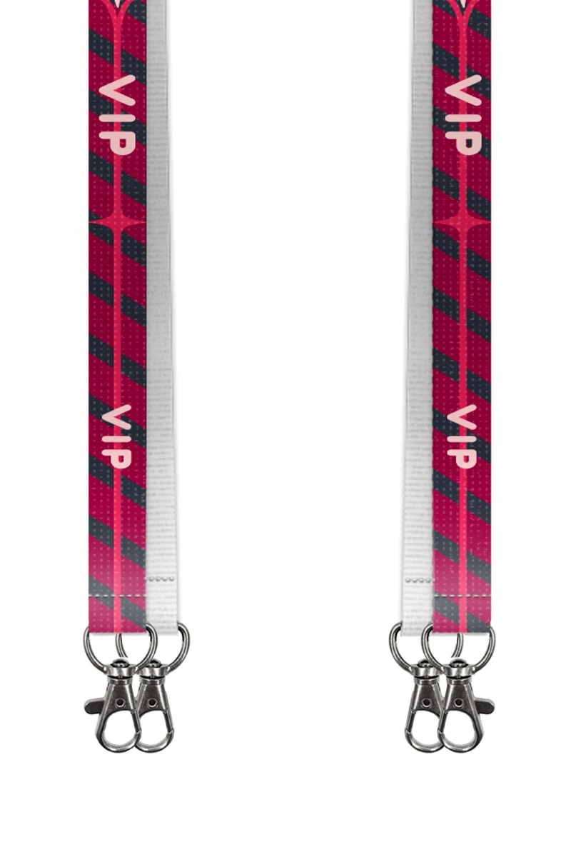 Купить ленту для бейджа блекаут ширина 1,5 см, с двумя карабинами-люкс, с печатью "VIP"