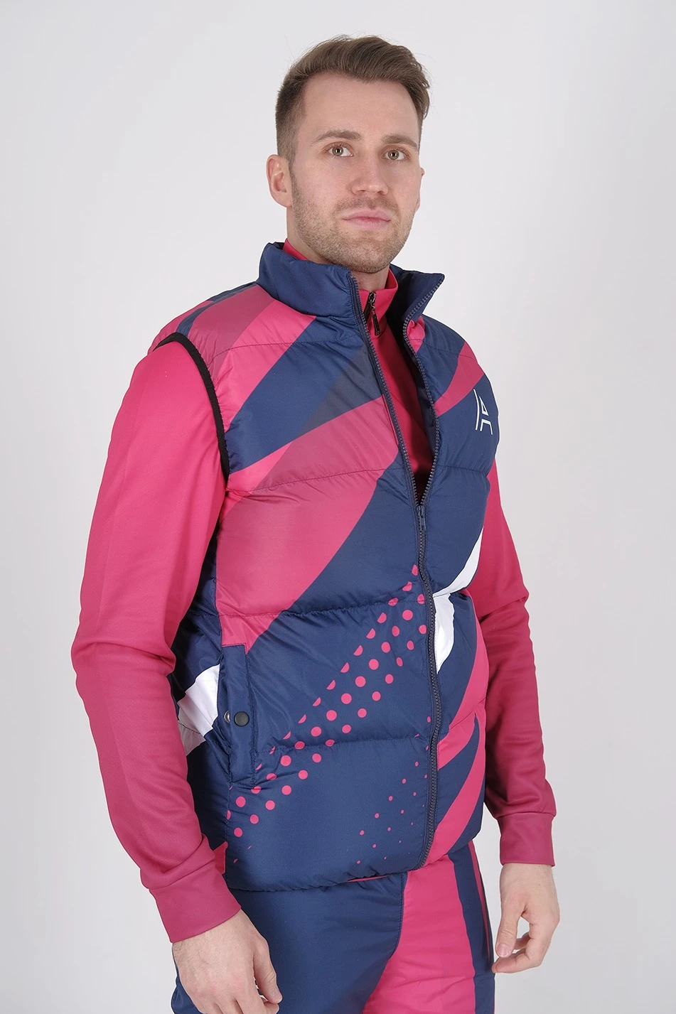 Жилет Морган Лайт с подкладом из лебяжьего пуха унисекс, с полной запечаткой "Dipole"#1